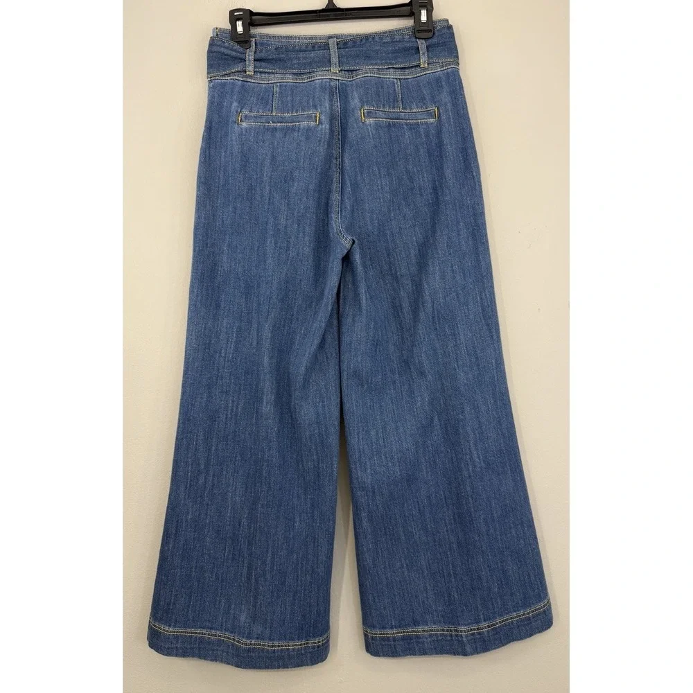 Pilcro Anthropologie High Rise Crop Wide Leg Jeans Women's 27 Soft Denim Belted - Picture 2 of 14
